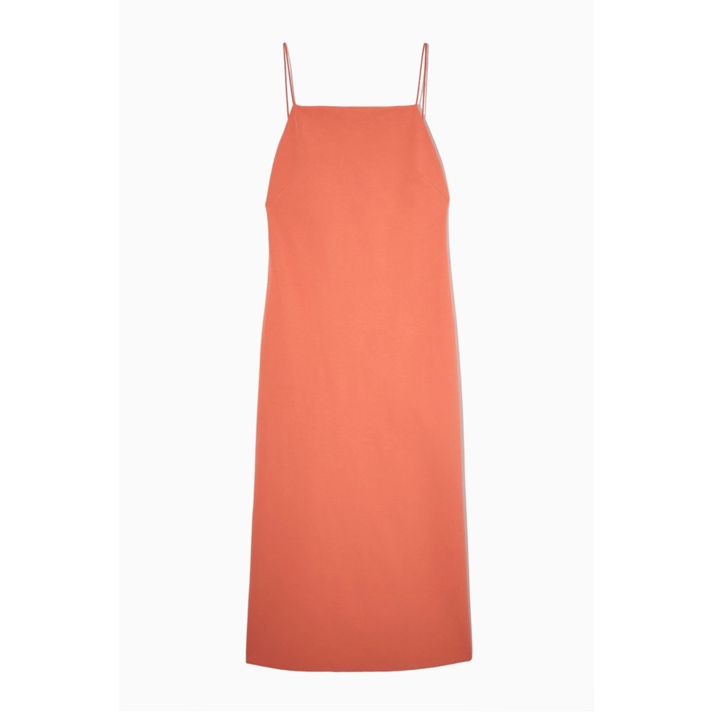 COS Open-Back Midi Dress Orange Slip Cotton Stretch Square Neck Strappy